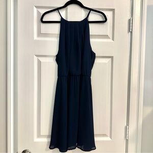 NWOT Lush Blouson Chiffon Skater Keyhole Back Dress - Navy Blue